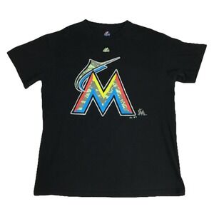 Majestic Miami Marlins MLB Mens Medium Black Camo Graphic T-Shirt Short Sleeve